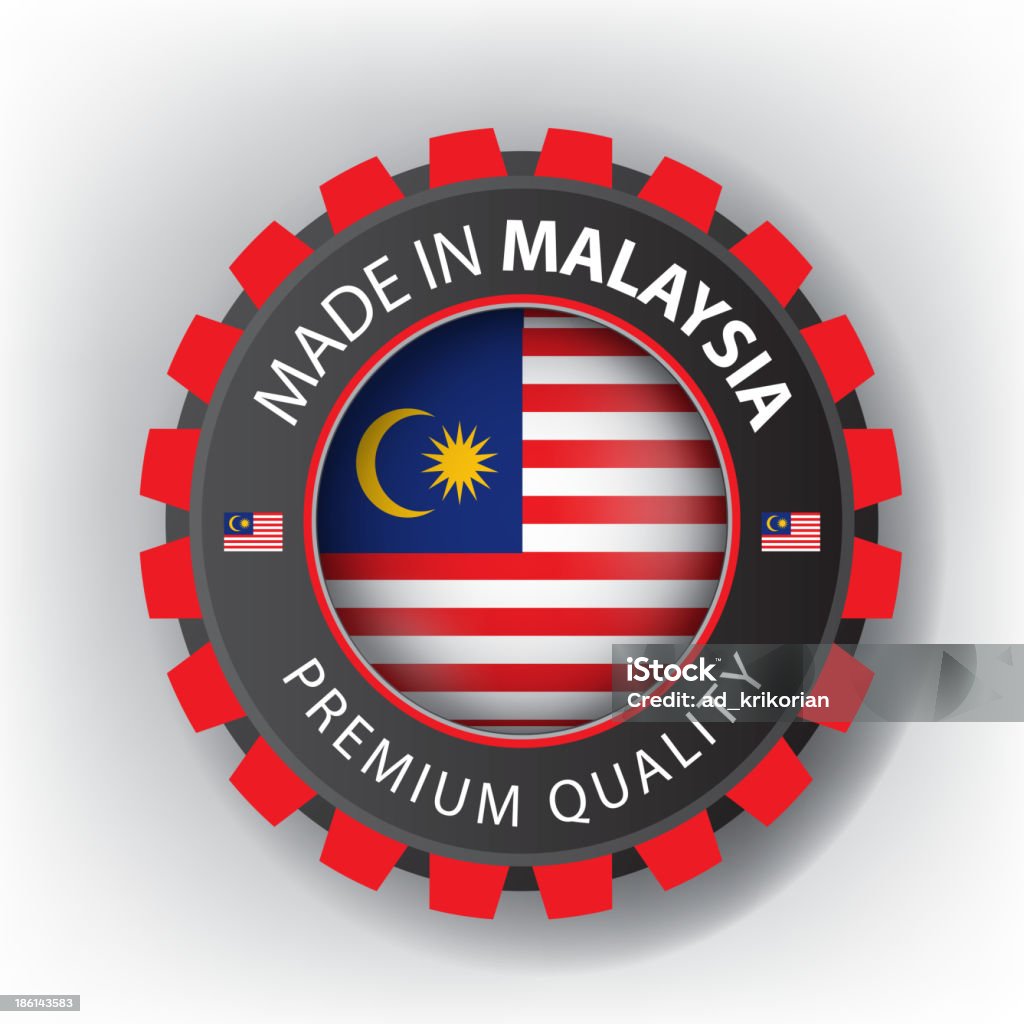 Feito na Malásia, selo e Bandeira Malaia, (Vector) - Vetor de Amarelo royalty-free