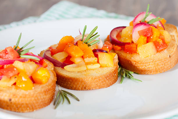 istock Bruschetta with fresh tomatoes and red onion 186143607
