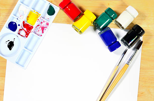 istock Watercolor brushes, art paper board. 186144368