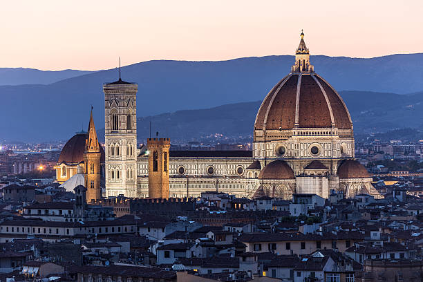 Cathedral Santa Maria dei Fiore at night, Florence stock photo