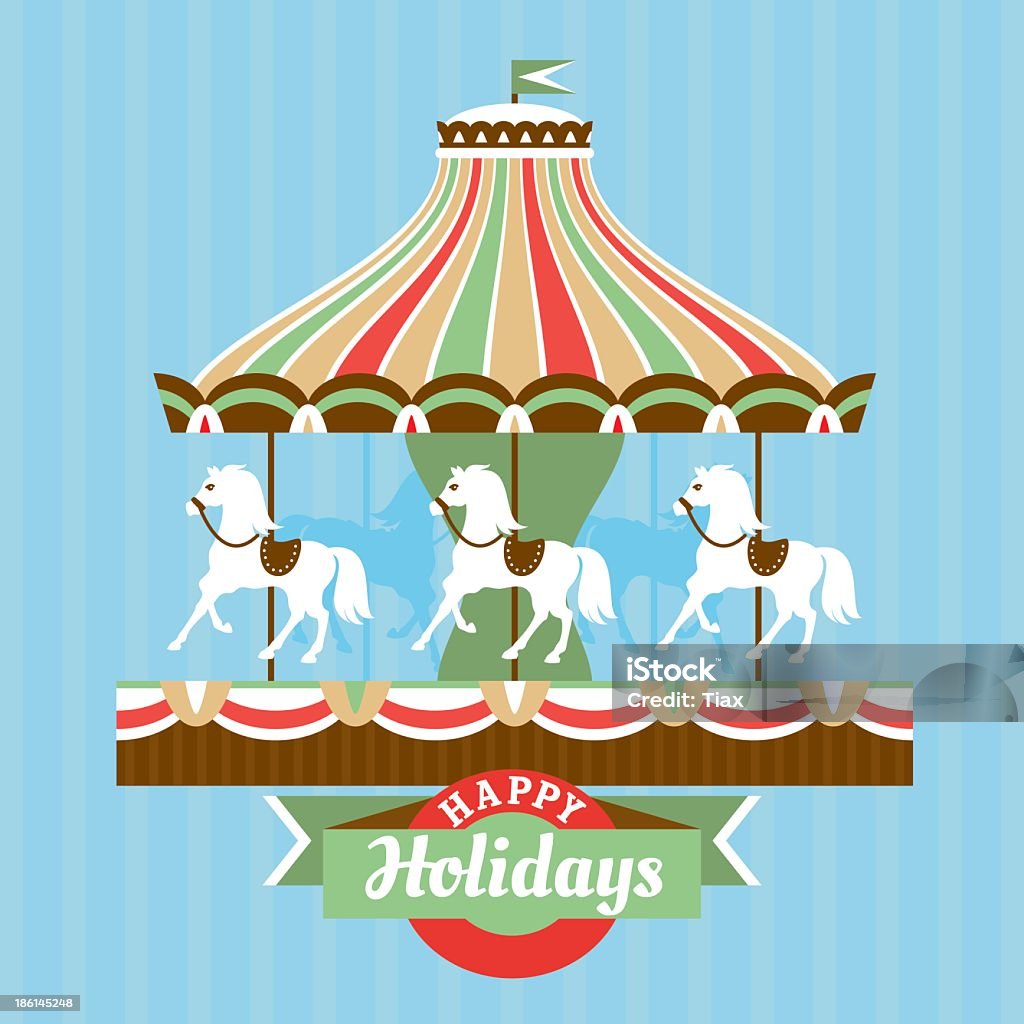 Carte de voeux avec merry-go-round - clipart vectoriel de Manège de chevaux de bois libre de droits