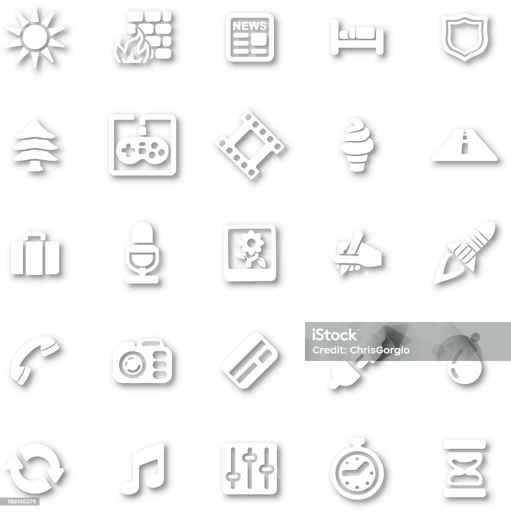 Conjunto de iconos blancos minimalista - arte vectorial de Acontecimientos en las noticias libre de derechos