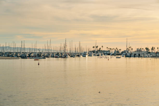 istock Santa Barbara harbor sunset, quiet water and a beautiful sunset sky 1861453646