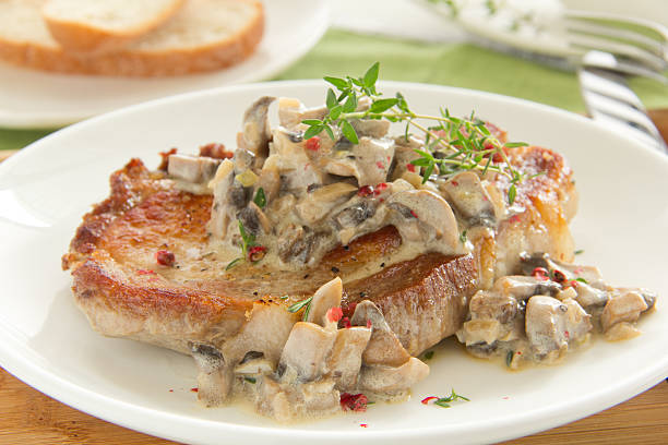 istock Pork steak with mushroom sauce and cream. 186145412