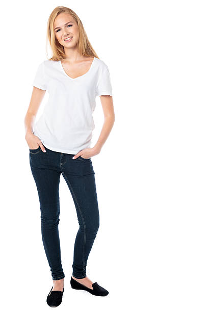 istock Attractive smiling woman in jeans 186148866