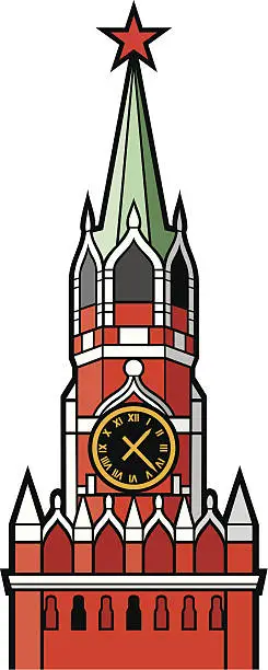 Vector illustration of kremlin tower with clock in moscow - russia