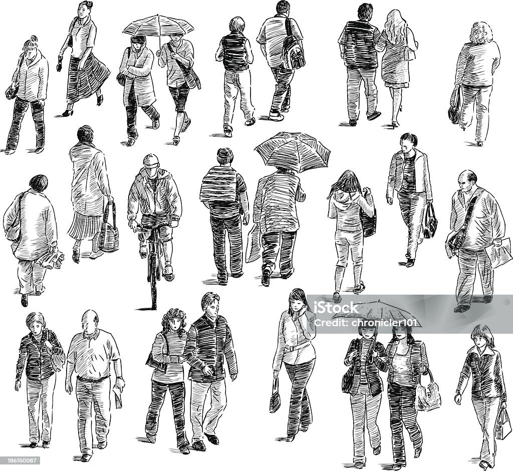 walking people Vector illustration of the people walking on a city street. Sketch stock vector