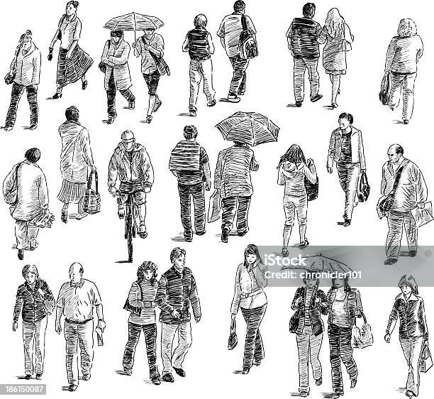 Walking People Stock Illustration - Download Image Now - Sketch, Walking, Men