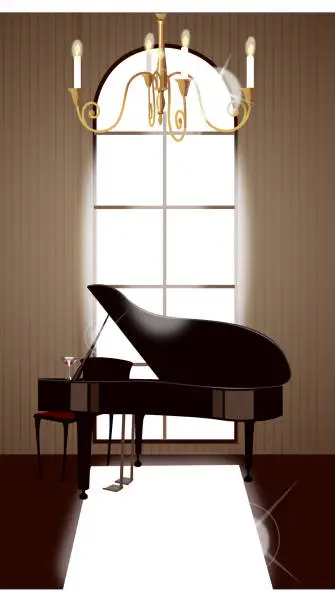 Vector illustration of House interior with grand piano