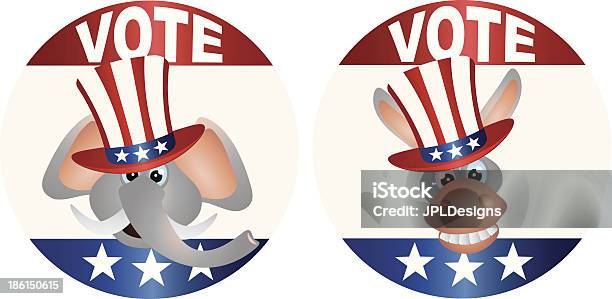 Votação Repúblicas E Democratas Com O Tio Sam Chapéu Botões Ilustração - Arte vetorial de stock e mais imagens de 2016