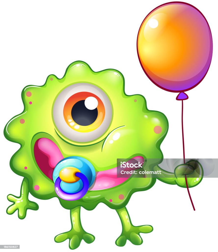 green monster bébé avec un ballon de baudruche - clipart vectoriel de Ballon de baudruche libre de droits