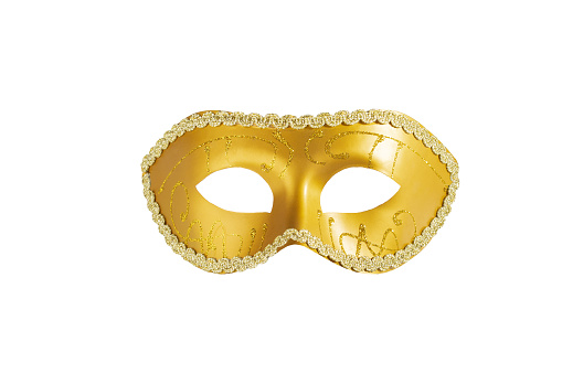 Carnival mask, golden vintage masquerade accessory isolated