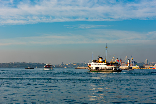 Istanbul, Turkey - December 10, 2023: Beautiful view of Kadikoy District at Istanbul, Turkey. Kadikoy with blue sky.