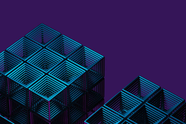 istock Close-up of a futuristic artificial intelligence cube in neon light on a purple background. 3d rendering illustration 1861558060
