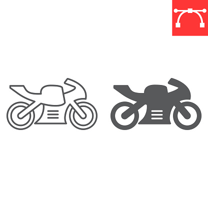 Sportbike motorcycle line and glyph icon, transportation and vehicle, motorbike vector icon, vector graphics, editable stroke outline sign, eps 10.