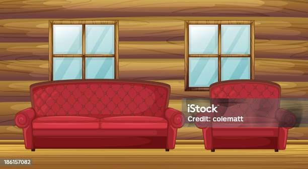 Red Sofa And Chair In Wooden Room Stock Illustration - Download Image Now - Log Cabin, Indoors, Passenger Cabin