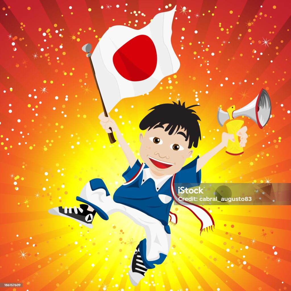 Japon Fan de Sport avec drapeau et corne - clipart vectoriel de Aspiration libre de droits