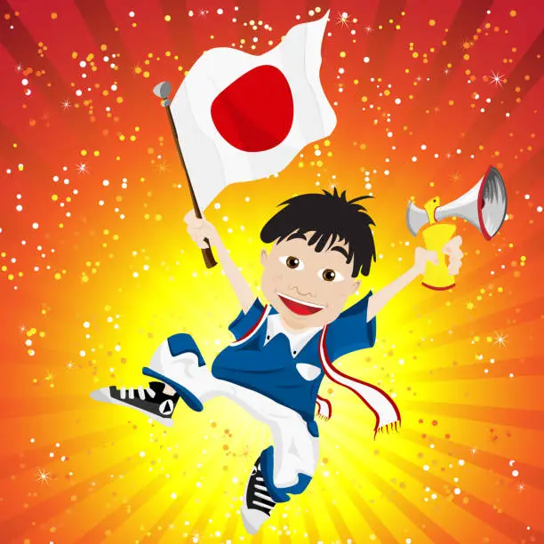 Vector illustration of Japan Sport Fan with Flag and Horn