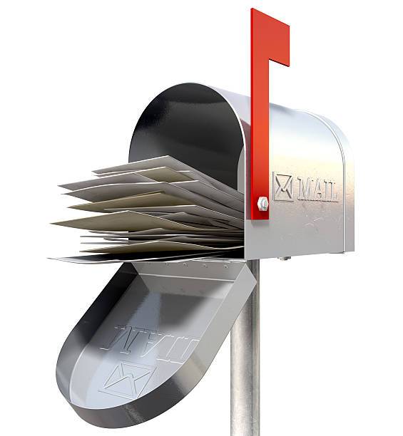 istock Retro silver metal mailbox full of mail 186157663