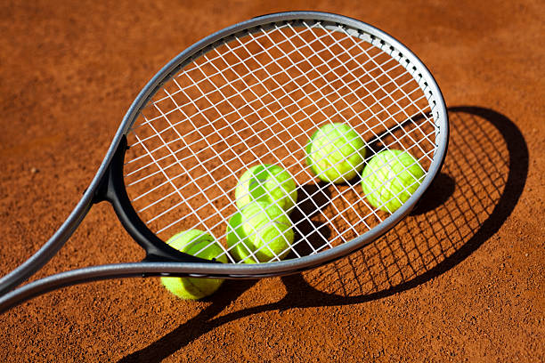 istock Tennis racket and balls, court 186158417