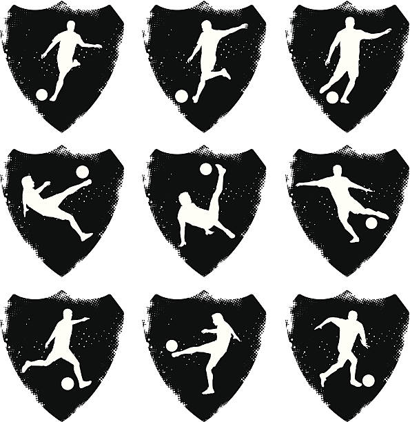 fußball shields mit besten spieler - soccer vector silhouette professional sport stock-grafiken, -clipart, -cartoons und -symbole