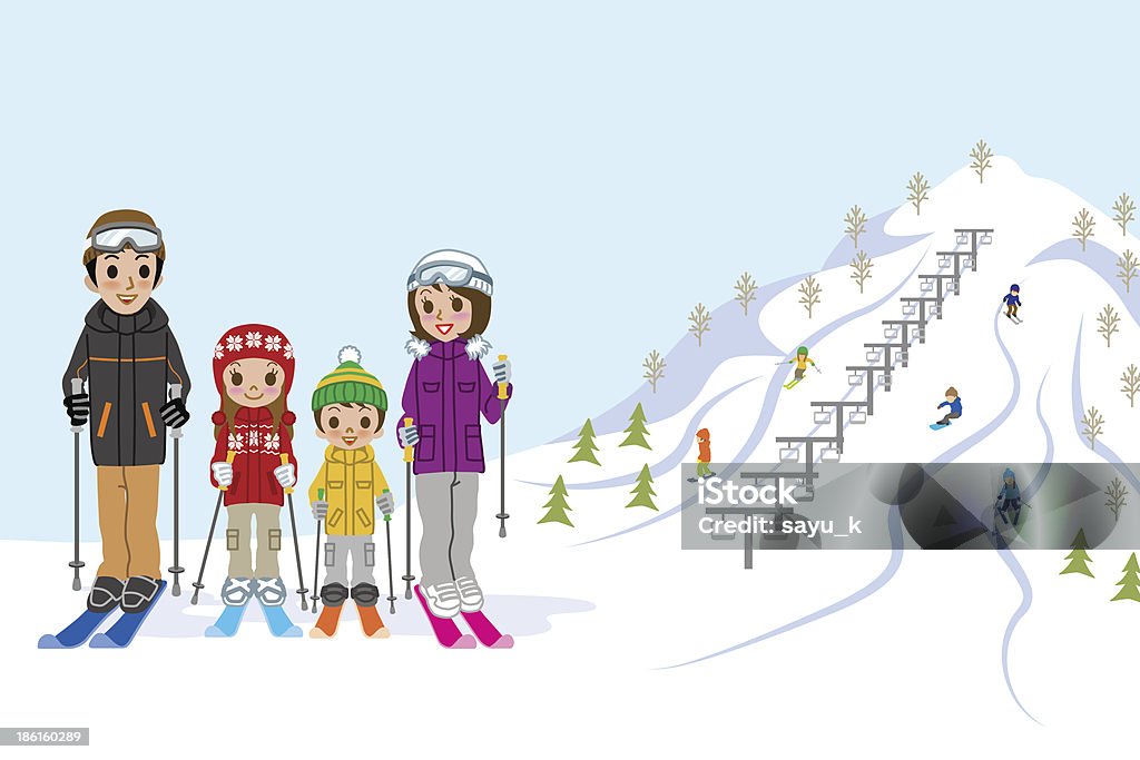 Piste de ski en famille - clipart vectoriel de Activité de loisirs libre de droits