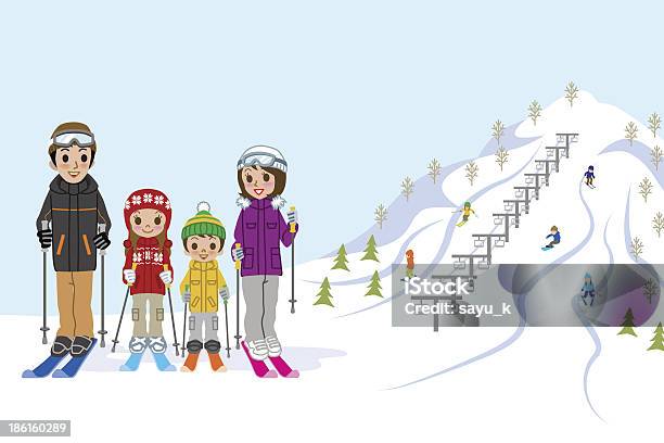 Piste De Ski En Famille Vecteurs libres de droits et plus d'images vectorielles de Activité de loisirs - Activité de loisirs, Activité de plein air, Adulte