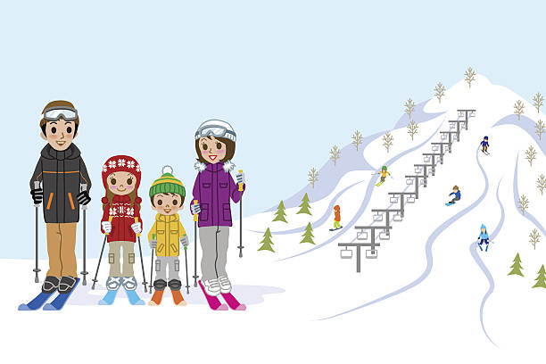 Family in ski slope Vector illustration of Family in ski slope. kids snow suits stock illustrations