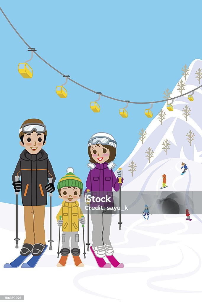 Famille profitant de la station de ski - clipart vectoriel de Activité de loisirs libre de droits