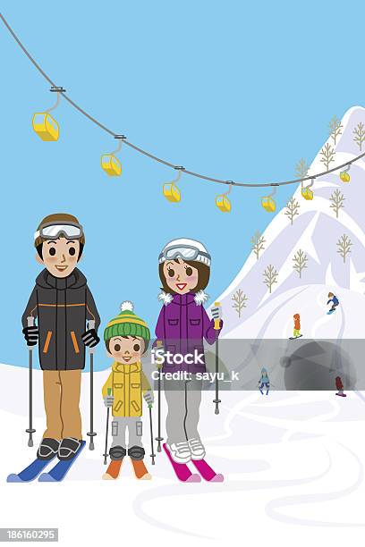 Famille Profitant De La Station De Ski Vecteurs libres de droits et plus d'images vectorielles de Activité de loisirs - Activité de loisirs, Activité de plein air, Adulte