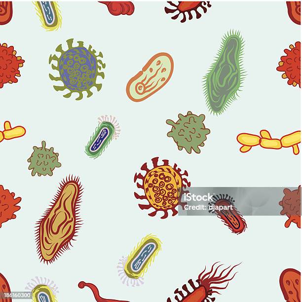 Bakteryjne Bezszwowe Wzór - Stockowe grafiki wektorowe i więcej obrazów Antybiotyk - Antybiotyk, Badanie genetyczne, Bakteria