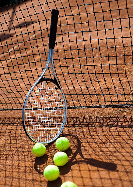 istock Tennis racket and balls, court 186161073