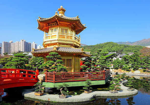 istock gold pavilion in chinese garden 186161449