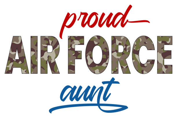 Proud Air Force Aunt. Proud Air Force Aunt Sign, Stickers. Proud Air Force Aunt. Air Force Aunt Sign, Stickers, Icon. Ideal For T Shirts, Gift Cards, Hat, Bags, Hoodies, Sweater, Christmas Gift Ideas, Birthday, Graduation. Decorative Air Force Art For Home Decor, Wall Art, Office, Farmhouse, Room, Kitchen, Dining Room. US Air Force Camouflage Vector Illustration. Elements Separated On White Background. proud army mom stock illustrations