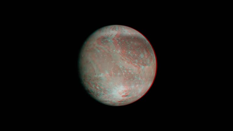 3D anaglyph. Rotating solar system bodies: Ganymede.