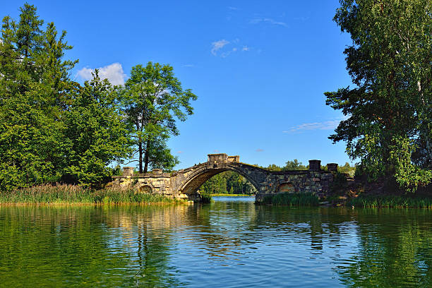 istock Summer landscape with lake and bridge in Gatchina park, 186167347