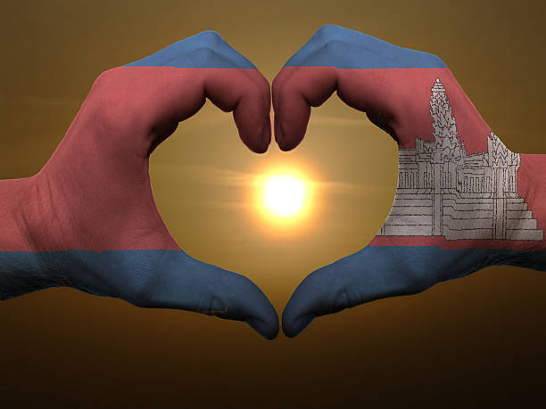 istock Heart and love gesture by hands colored in cambodia flag 186167725