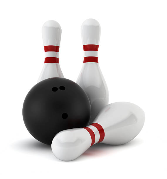 istock Three bowling skittles and a ball 186171176