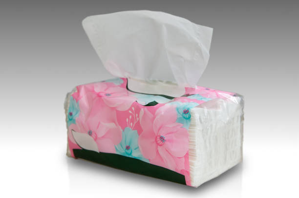 Wrapped plastic with floral pattern Tissue mock up white tissue and no text for packaging isolated on white