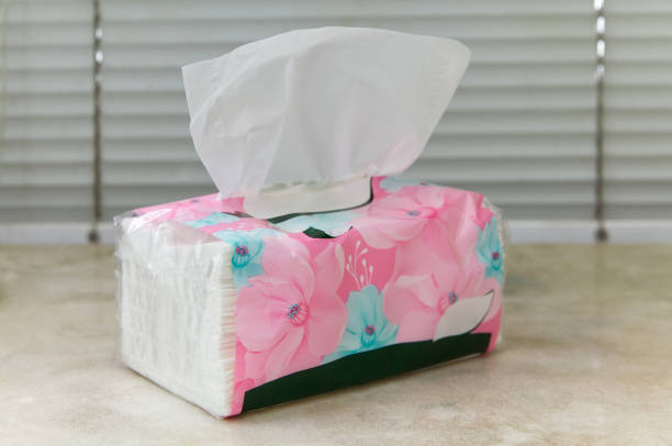 istock Wrapped plastic with floral pattern Tissue mock up white tissue and no text for packaging on a marble table 1861722760