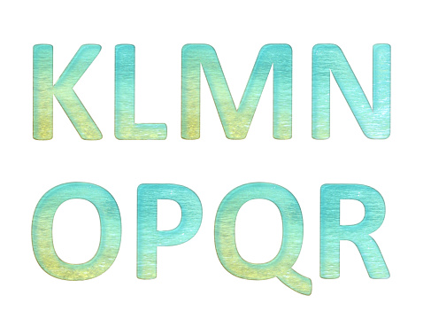 capital letters alphabet of golden turquoise teal and bright glittering water cyan letter of k l m n o p q r to create text at aqua blue retro vintage waves at the sea ocean beach. letters for creating travelling holiday letter