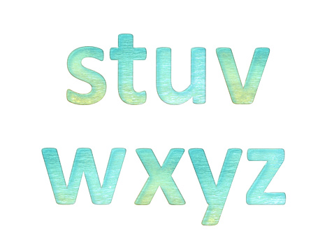 little small alphabet of golden turquoise teal and bright glittering water cyan letters of s t u v w x y z to create text at aqua blue retro vintage waves at the sea ocean beach. letters for creating travelling holiday letter