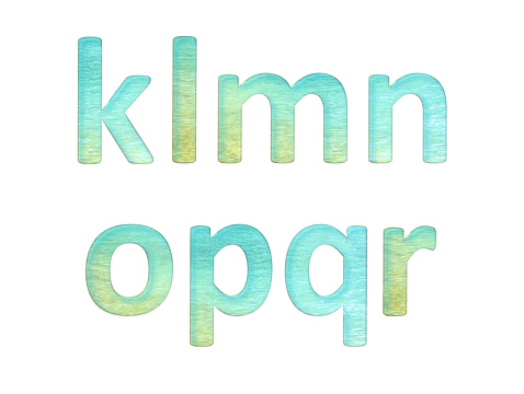 little small alphabet of golden turquoise teal and bright glittering water cyan letters of k l m n o p q r to create text at aqua blue retro vintage waves at the sea ocean beach. letters for creating travelling holiday letter