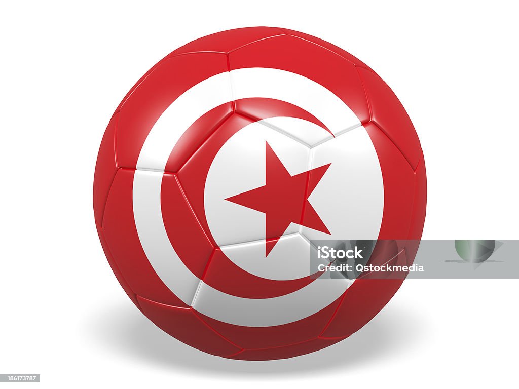 Bola de futebol com bandeira da Tunísia. - Foto de stock de Bandeira royalty-free