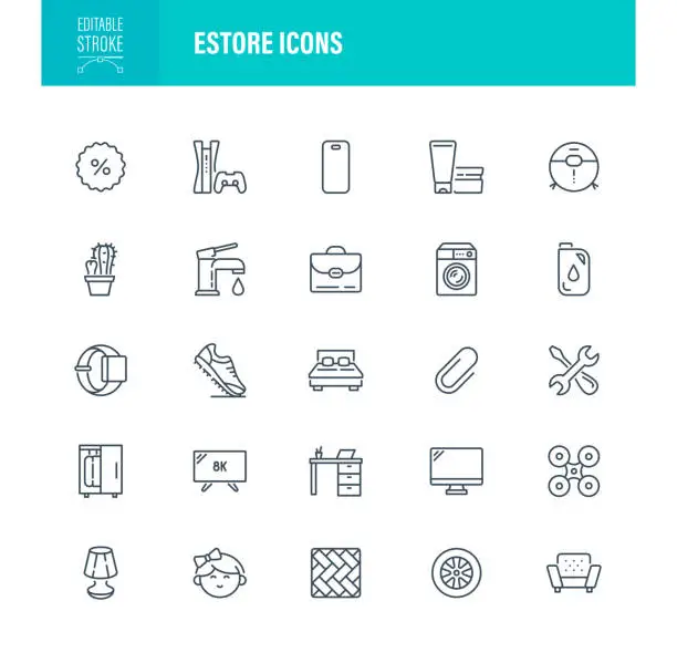 Vector illustration of Estore Icons Editable Stroke