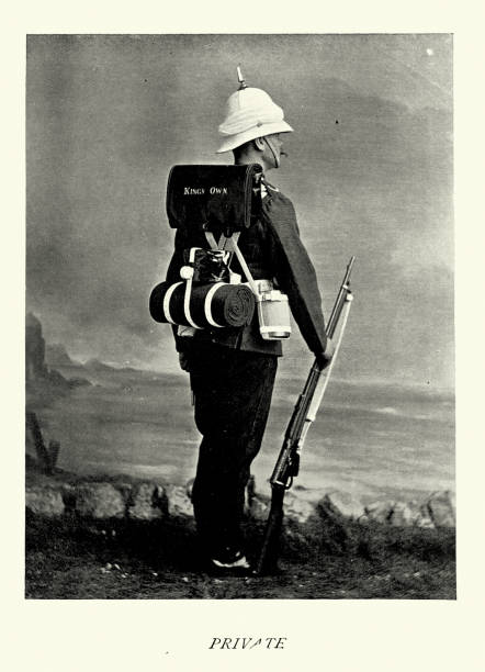 istock British Army soldier, Private in marching order, with white helmet and pugaree, Victorian, Military Uniforms History 1890s 1861753281