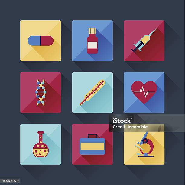 Set Di Icone Mediche In Stile Design Piatto - Immagini vettoriali stock e altre immagini di Accudire - Accudire, Affari, Ambulanza