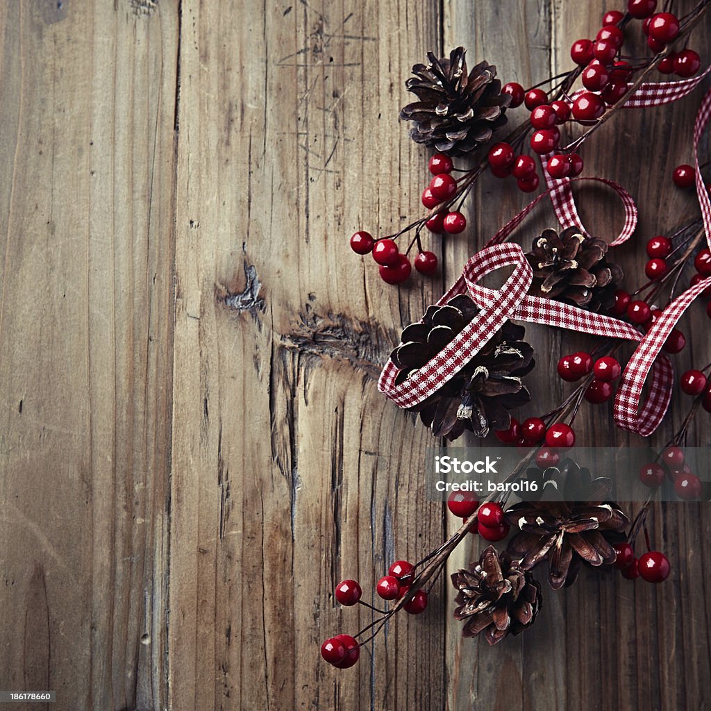 Rustic Christmas Decoration rustic christmas arrangement on wooden background Arrangement Stock Photo