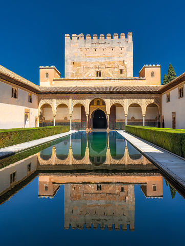 Alhambra, Granada, Spain. The Nasrid Palaces (Palacios NazaraÂ­es) in the Alhambra fortress