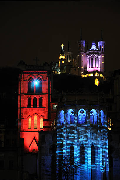 Festival of Lights - Lyon Lyon - festival of light at December 8th, every year. The monuments of the town are illuminated.  st jean saint barthelemy stock pictures, royalty-free photos & images